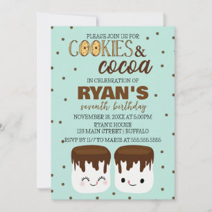 Cookies and Cocoa Kawaii Birtday Invitation