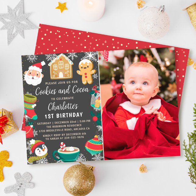 Cookies and Cocoa Kids Christmas Birthday Photo Invitation (Creator Uploaded)