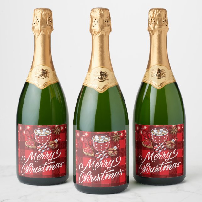 Cookies and Cocoa Merry Christmas Sparkling Wine Label (Bottles)
