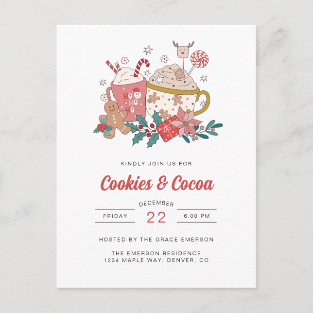 Cookies and Cocoa Party Invitation Postcard (Front)