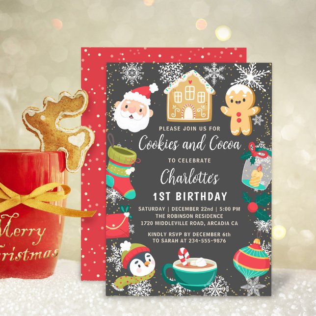 Cookies and Cocoa Snow Christmas Kids Birthday Invitation (Creator Uploaded)