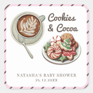 Cookies and Cocoa Warm Pastel Pink Baby Shower  Square Sticker