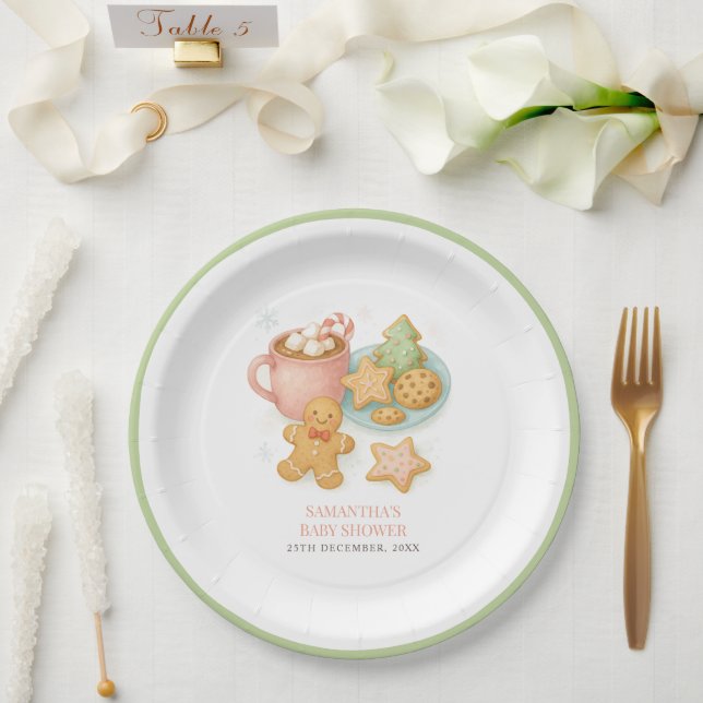 Cookies and Cocoa Winter Baby Shower  Paper Plate (Wedding)