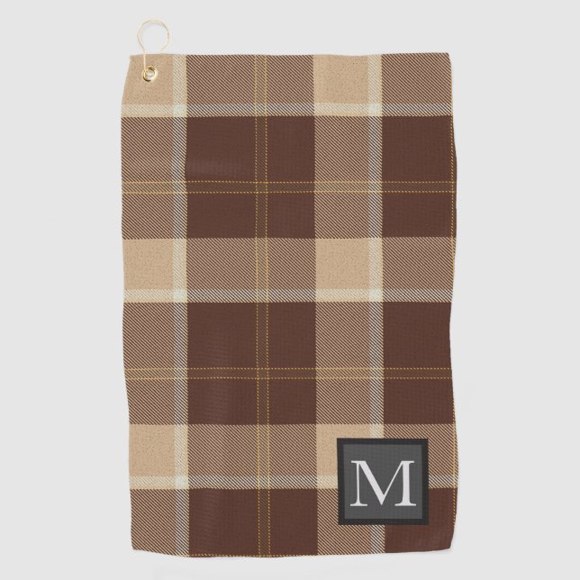 Cookies and Cream TARTAN Brown Monogrammed Golf Towel (Front)