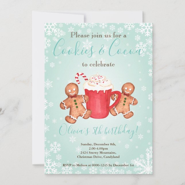Cookies and Hot Cocoa Christmas Birthday invite (Front)