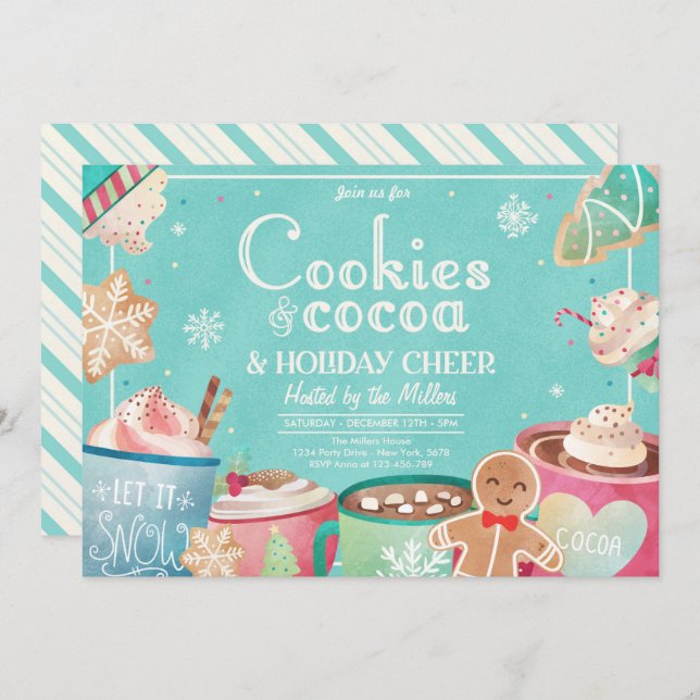 Cookies And Hot Cocoa Holiday Christmas Party Invitation (Front/Back)