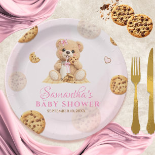 Cookies and milk Baby Shower - Teddy Bear Pink Paper Plate