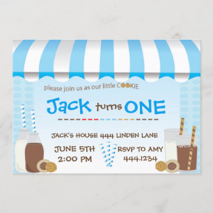 Cookies and Milk Boy Birthday Party Invitations