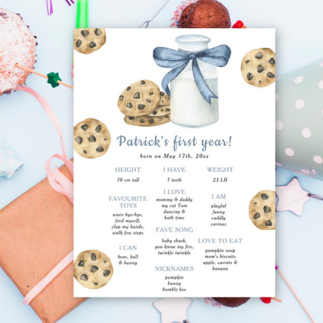 Cookies and Milk First Birthday Milestone Birthday Poster (Creator Uploaded)