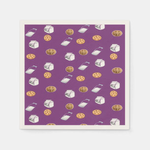 Cookies and milk on purple napkin
