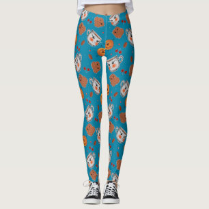 Cookies, buns: blue background pattern leggings
