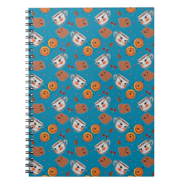 Cookies, buns: blue background pattern notebook (Front)