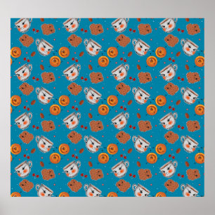 Cookies, buns: blue background pattern poster