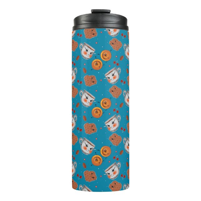 Cookies, buns: blue background pattern thermal tumbler (Front)