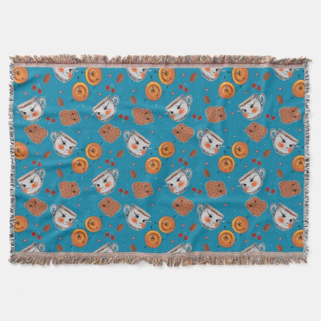 Cookies, buns: blue background pattern throw blanket (Front)