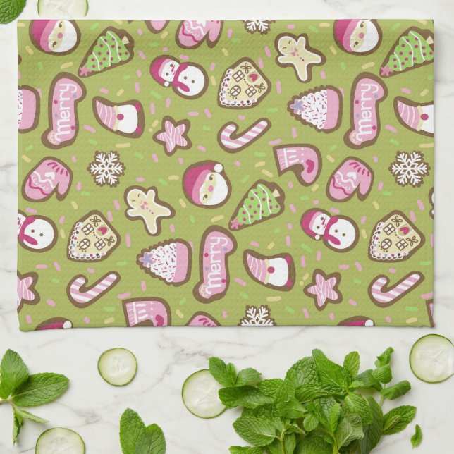 Cookies Christmas Green Tea Towel (Folded)