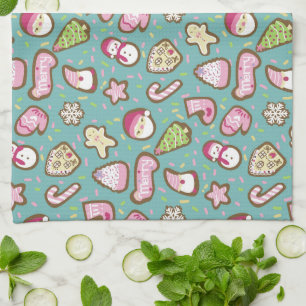 Cookies Christmas Turquoise Tea Towel