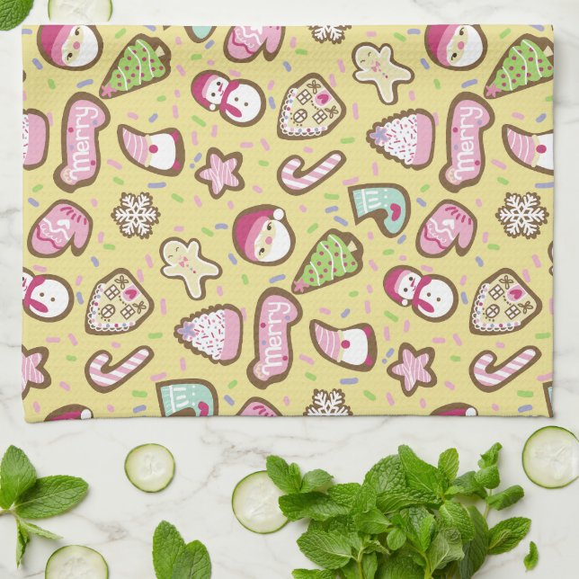 Cookies Christmas Yellow Tea Towel (Folded)