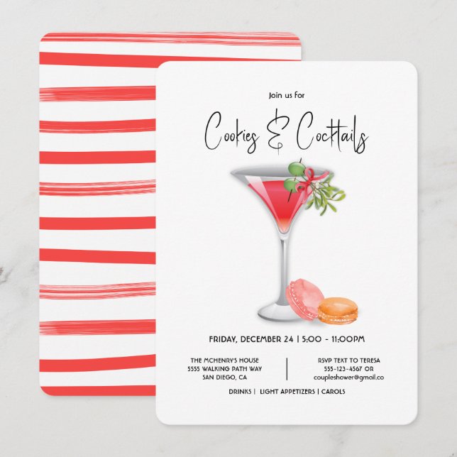 Cookies & Cocktails Christmas Cocktail Party Invitation (Front/Back)