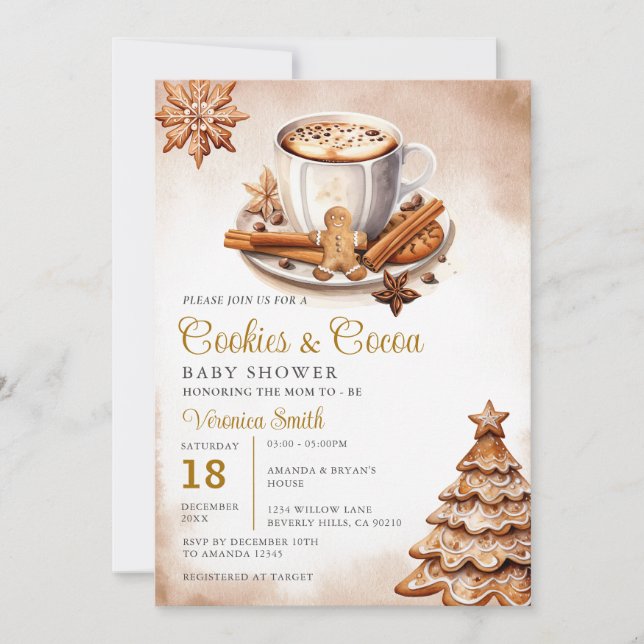 Cookies & Cocoa Baby Shower Christmas Gingerbread  Invitation (Front)