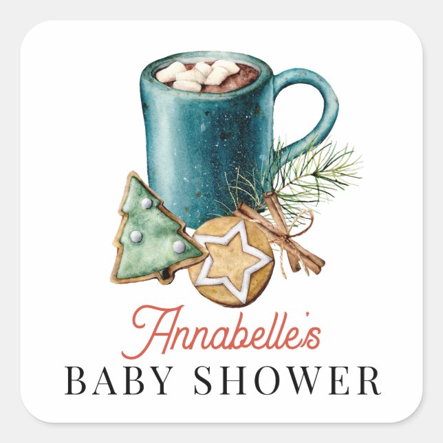 Cookies & Cocoa Christmas Holiday Baby Shower Square Sticker (Front)