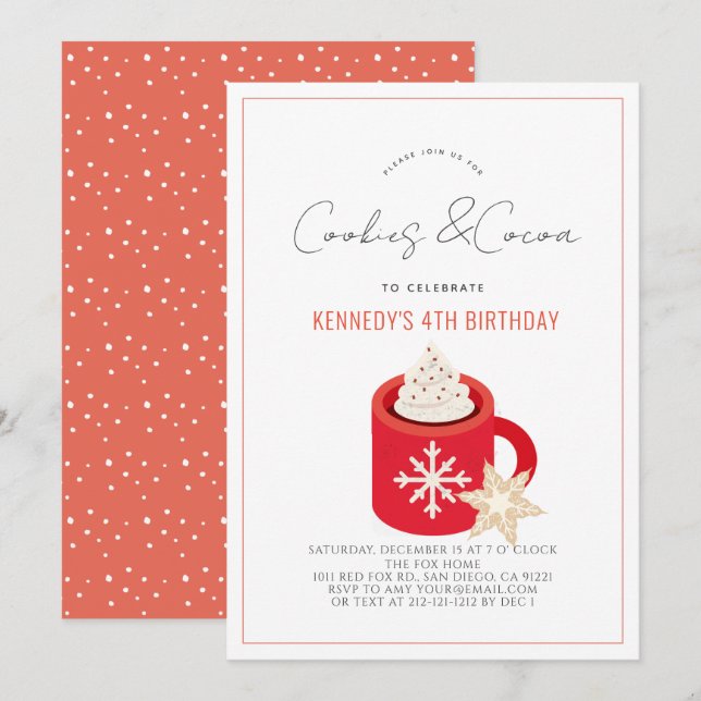 Cookies & Cocoa Hot Chocolate Red Mug Birthday Invitation (Front/Back)