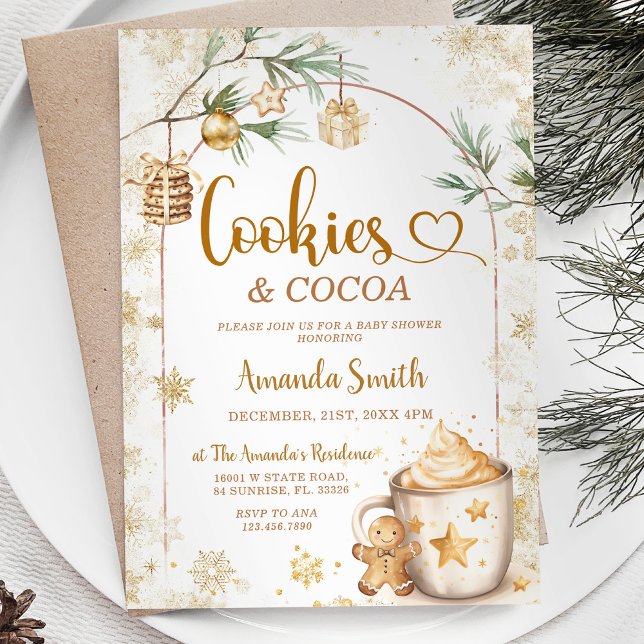 Cookies & Cocoa Winter Gold Christmas Baby Shower Invitation (Creator Uploaded)
