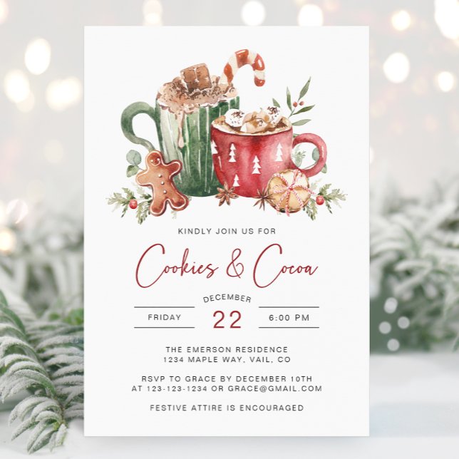 Cookies Holiday Invitation (Cookies & Cocoa Christmas Invitation | Watercolor Holiday Party Invite by Painted Paperie)