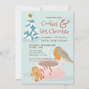 Cookies & Hot Chocolate Blue Birthday Invitation