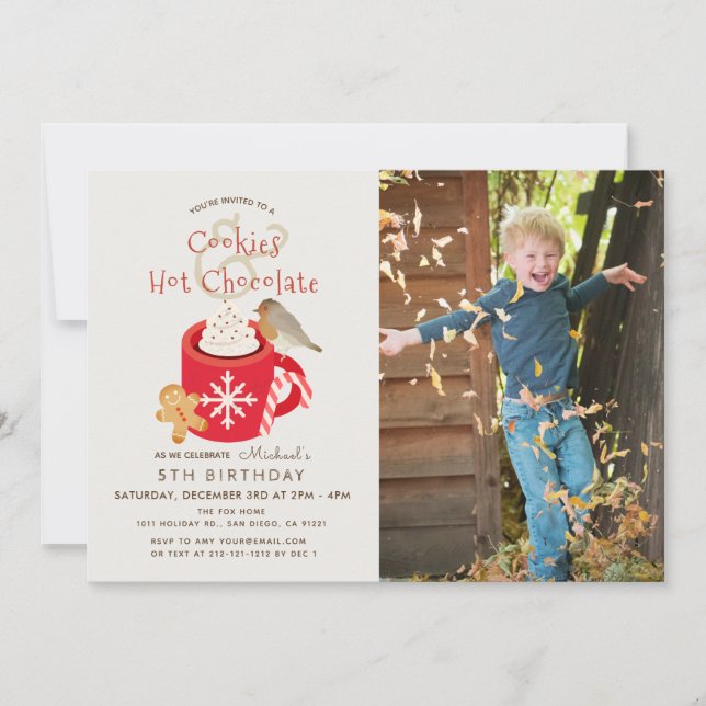 Cookies & Hot Chocolate Photo Birthday Invitation (Front)