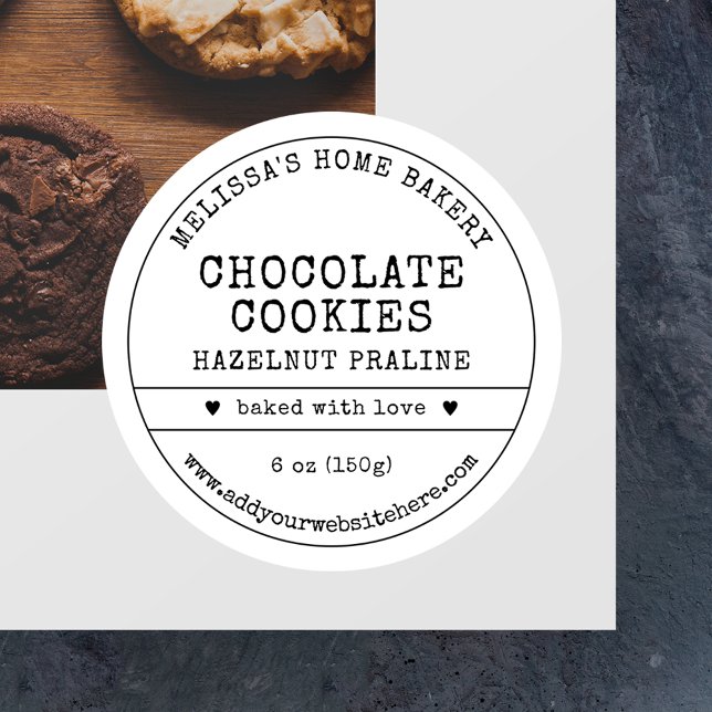 Cookies Label Rustic Vintage Black & White (Minimalist vintage style round bakery food labels with vintage fonts & minimal layout)