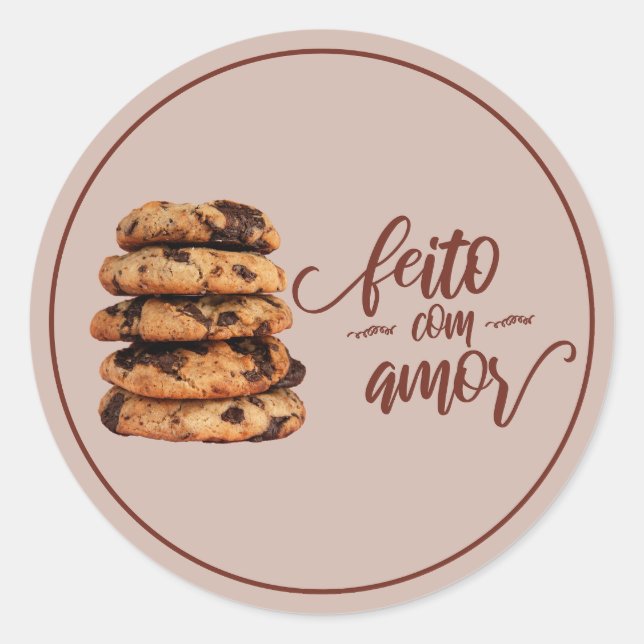 Cookies made with love, feito com amor classic round sticker (Front)