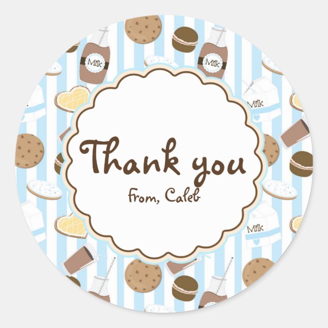 Cookies & Milk Blue Boys Birthday Party Favour Classic Round Sticker (Front)