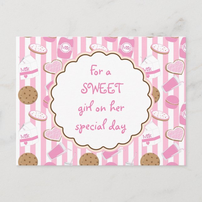 Cookies & Milk Pink Girls Birthday Postcard (Front)