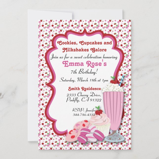 Cookies, Milkshake, & Cupcake Invitation 2 (Front)