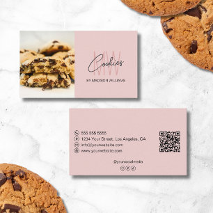 Cookies Monogram Logo Bakery Photo QR Pink Business Card