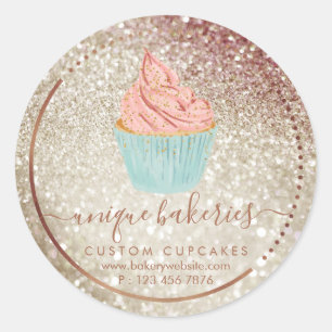Cookies Sweets Pastry Bakery Teal Bling Cupcake Classic Round Sticker