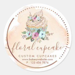 Cookies Sweets Pastry Ombre Bakery Floral Cupcake Classic Round Sticker