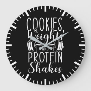 Cookies, Weights and Protein Shakes, Funny Gym Large Clock