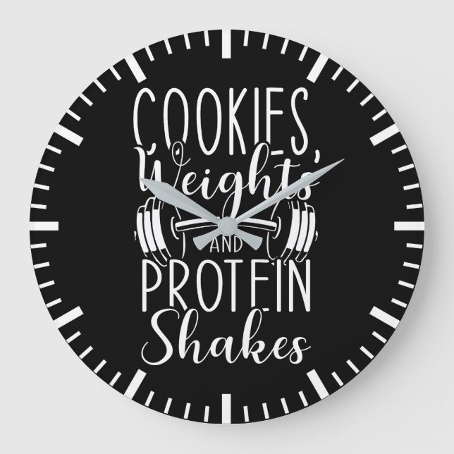 Cookies, Weights and Protein Shakes, Funny Gym Large Clock (Front)