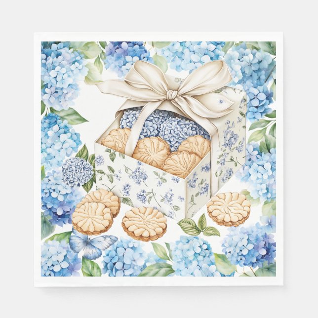 Cookies with  Hydrangea Flowers Napkin (Front)