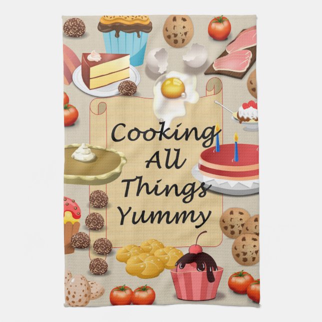 Cooking All Things Yummy Tea Towel (Vertical)
