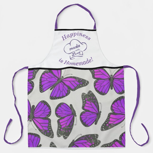 Cooking Apron with purple butterflies (Front)