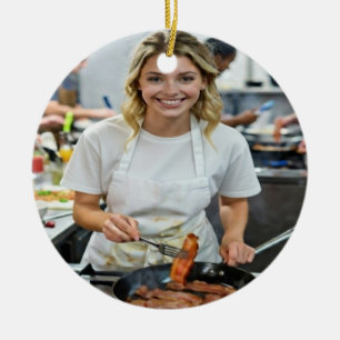 Cooking Bacon Photo Customize Ceramic Ornament
