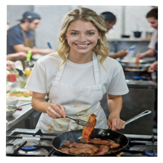 Cooking Bacon Photo Customize Ceramic Tile (Front)