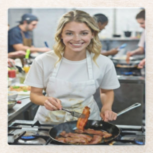 Cooking Bacon Photo Customize Glass Coaster