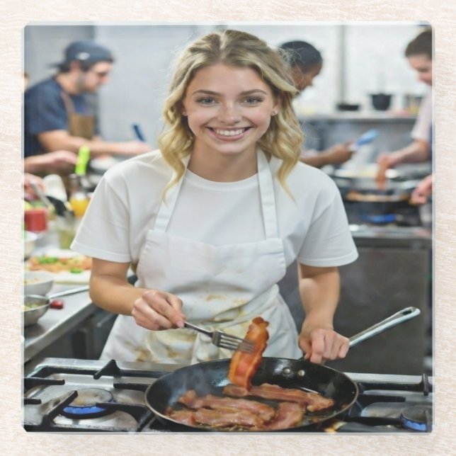 Cooking Bacon Photo Customize Glass Coaster (Front)