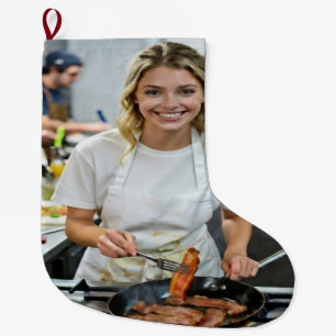 Cooking Bacon Photo Customize Large Christmas Stocking