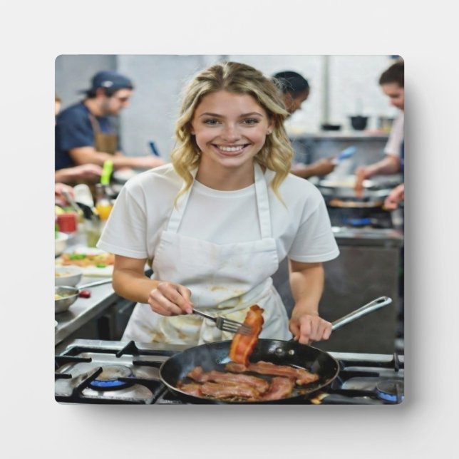 Cooking Bacon Photo Customize Plaque (Front)