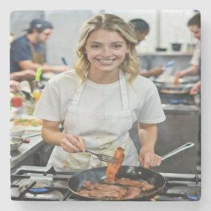 Cooking Bacon Photo Customize Stone Coaster